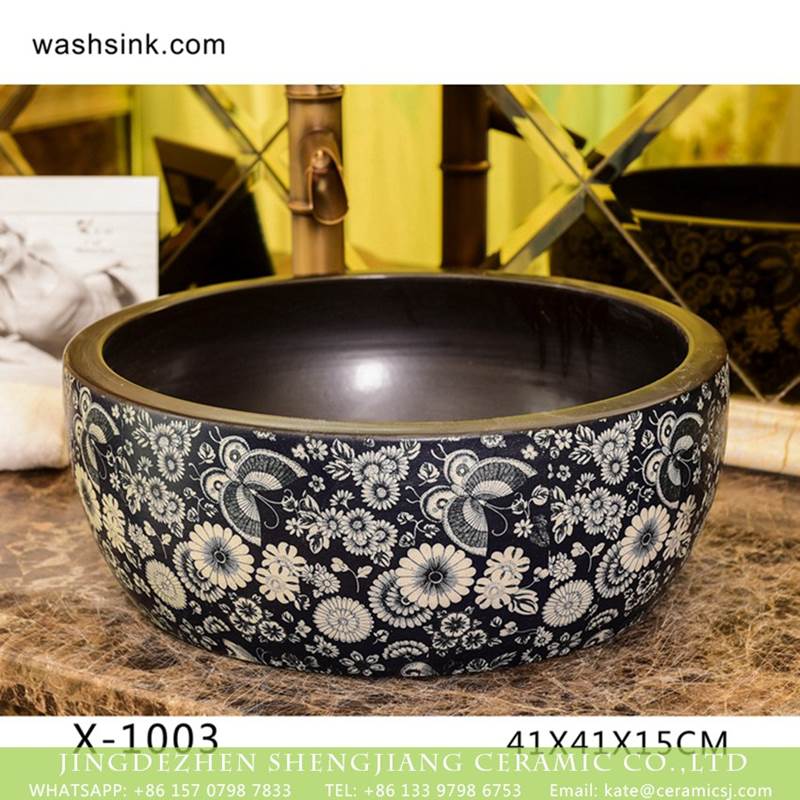 Jingdezhen factory wholesale price black and white flower pattern ceramic wash basin