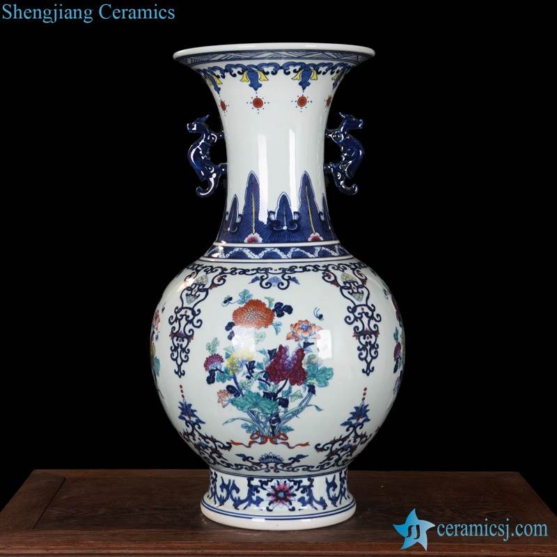 High quality China style hand paint colorful banquet pattern ceramic exhibition vase