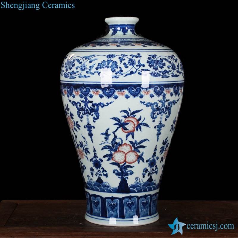 RZLG11  Hand paint peach floral pattern blue white red color porcelain vase for online sale