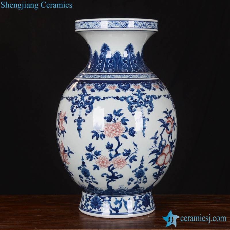 Round belly hand paint planters pattern blue red porcelain decorative vase