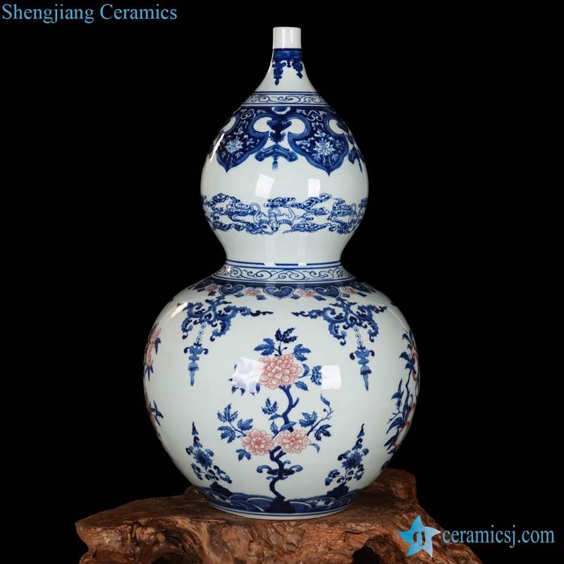 Gourd shape China auspicious pattern factory ceramic vase for export