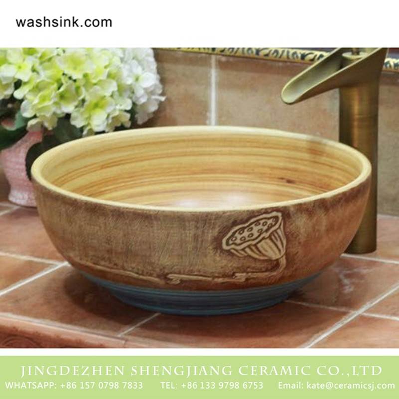 Carved lotus pattern Chinese style Jingdezhen art ceramic small bathroom sinks 