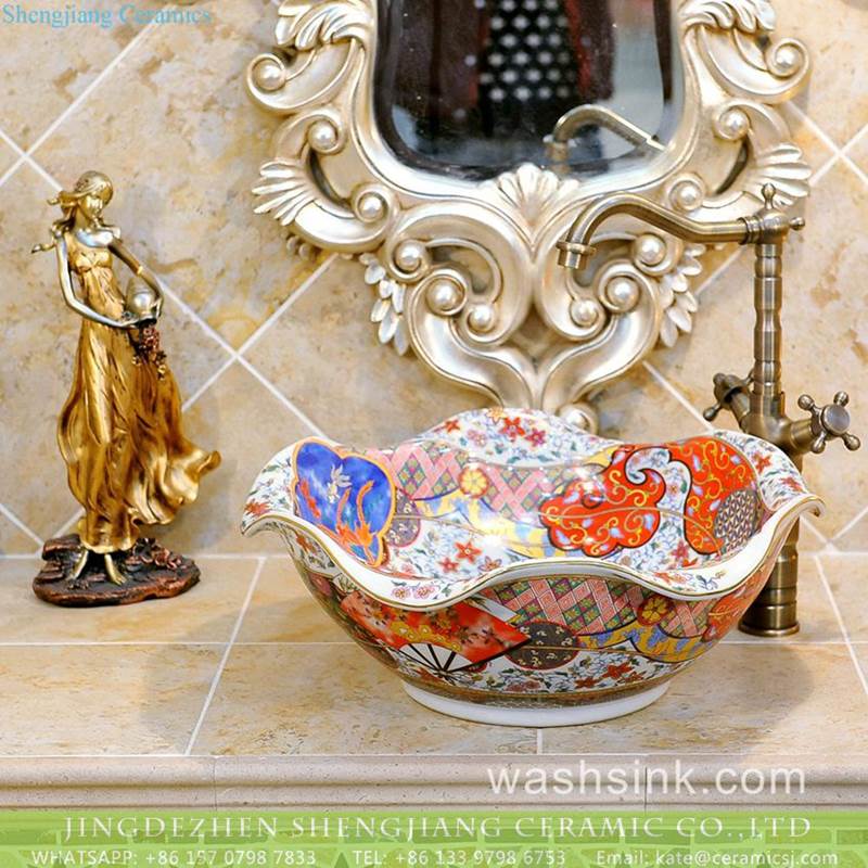 Factory cheap price floral rim handmade ceramic sink for washing accessories