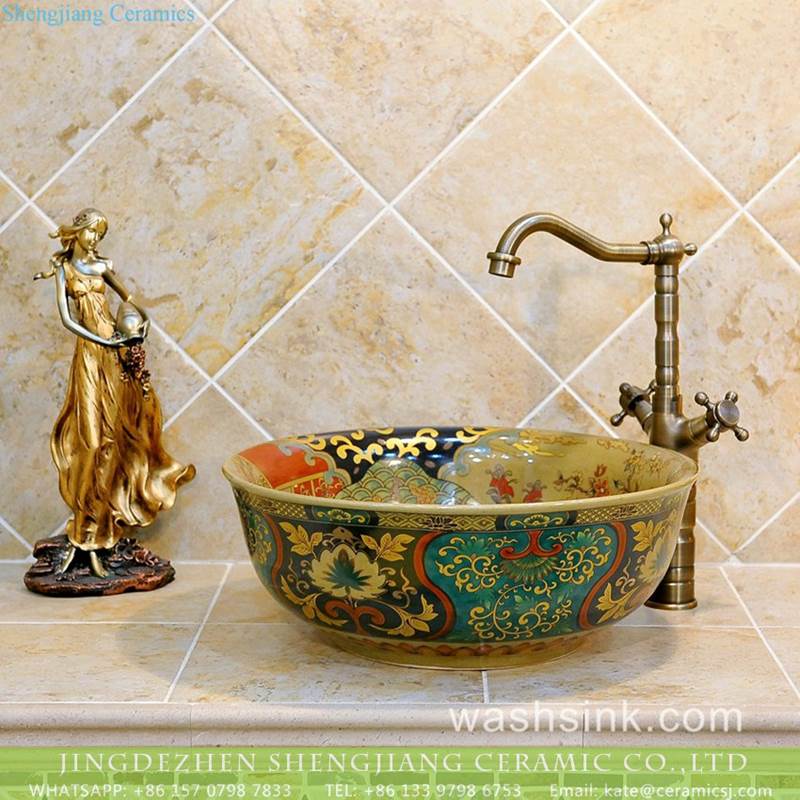 New produced Jingdezhen Jiangxi typical floral art ceramic sink