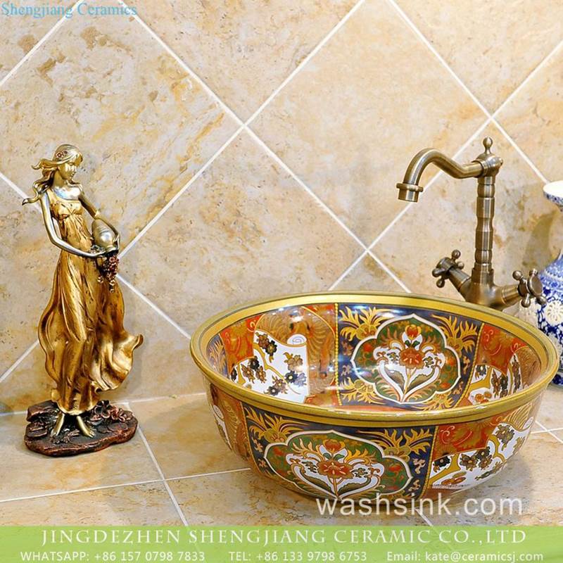  India style gold color Shengjiang ceramic factory direct sale toilet vitreous china sink 