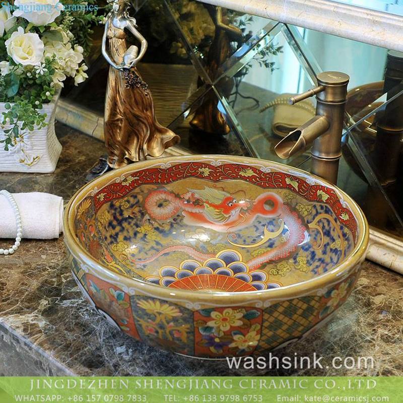 Forbidden city dragon pattern Jingdezhen hand made ceramic over mount sink 