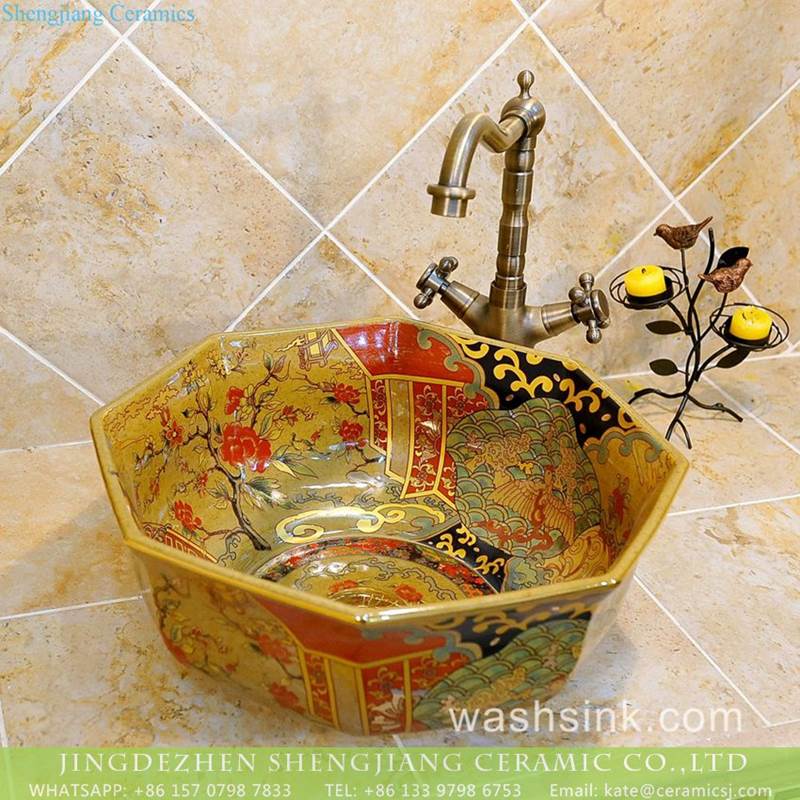 Large bulk sale India style octagonal loyal ceramic interior design basin for washing hand