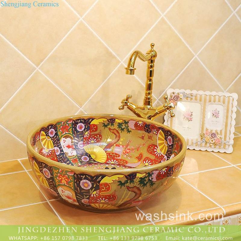 Jingdezhen factory local cheap price floral modern ceramic counter top sink
