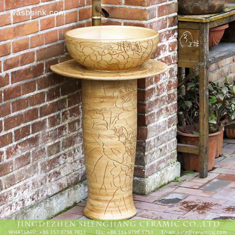 New product 2018 hand craft carved lotus garden vanity ceramic wash hand basin