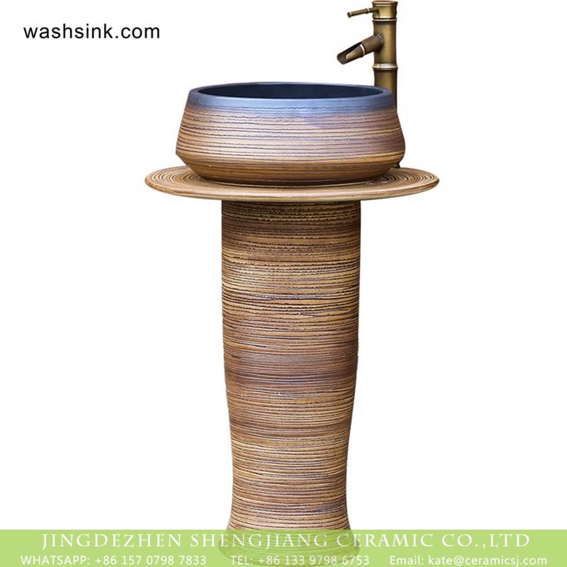 China wholesale price wooden kiln style ash glaze outdoor ceramic pedestal wash sink