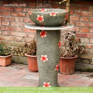 XHTC-L-3014 China traditional red floral pattern pedestal ceramic lavabo