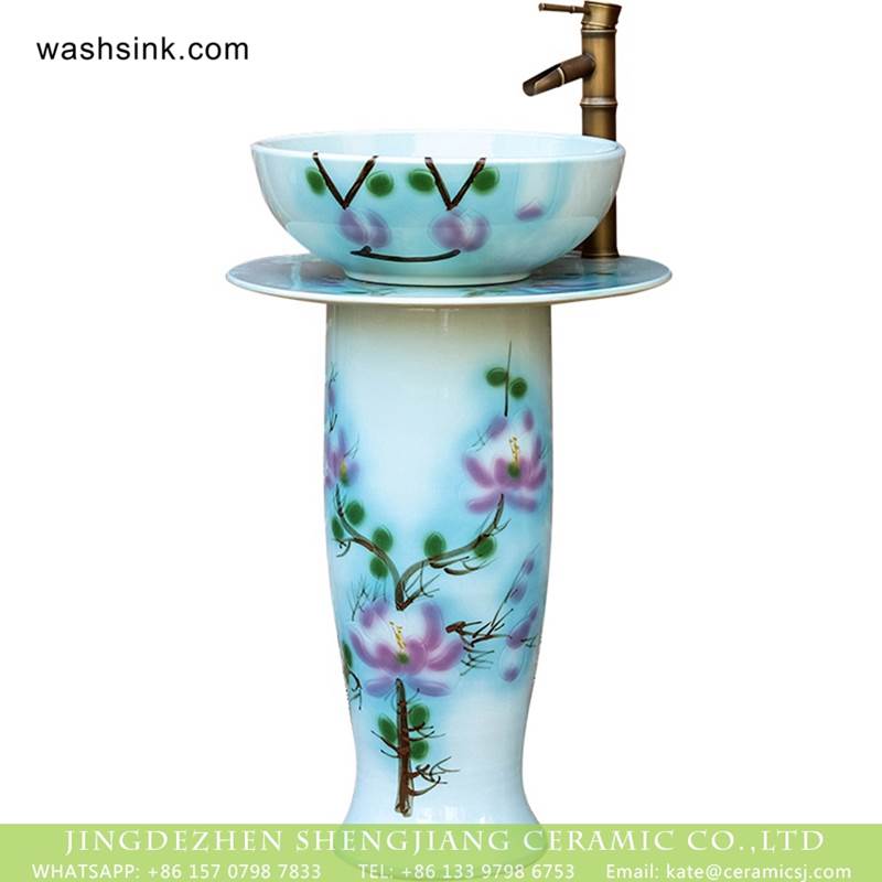 China made pink Magnolia denudata pattern hand craft porcelain water basin bowl with pedestal