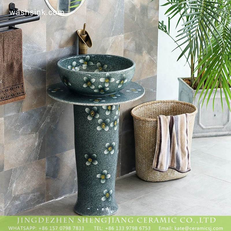 Jingdezhen factory hand made floral grey ceramic single bowl basin with pedestal