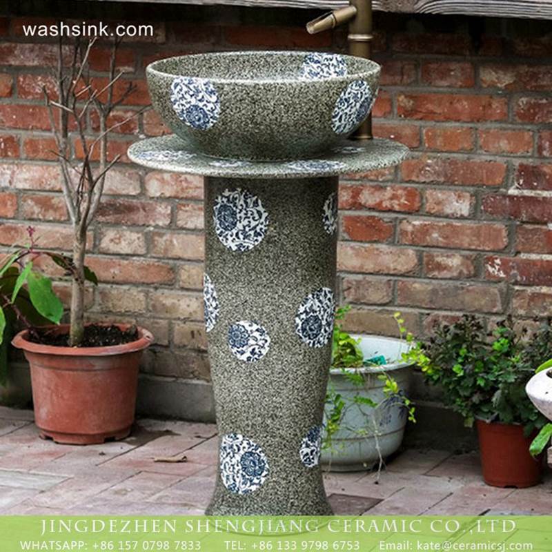 New model Jingdezhen manufacture produce grey color blue and white floral porcelain pedestal wash hair lavatory basin