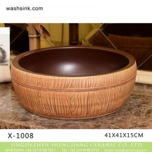 XHTC-X-1008-1 China traditional high quality ceramic color of wood surface wash basin