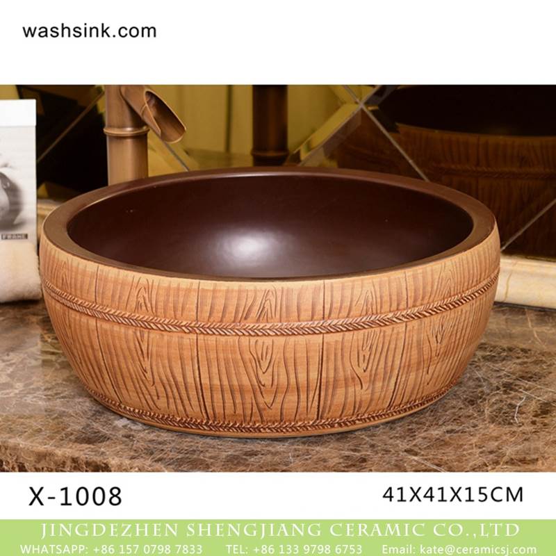 China traditional high quality ceramic color of wood surface wash basin
