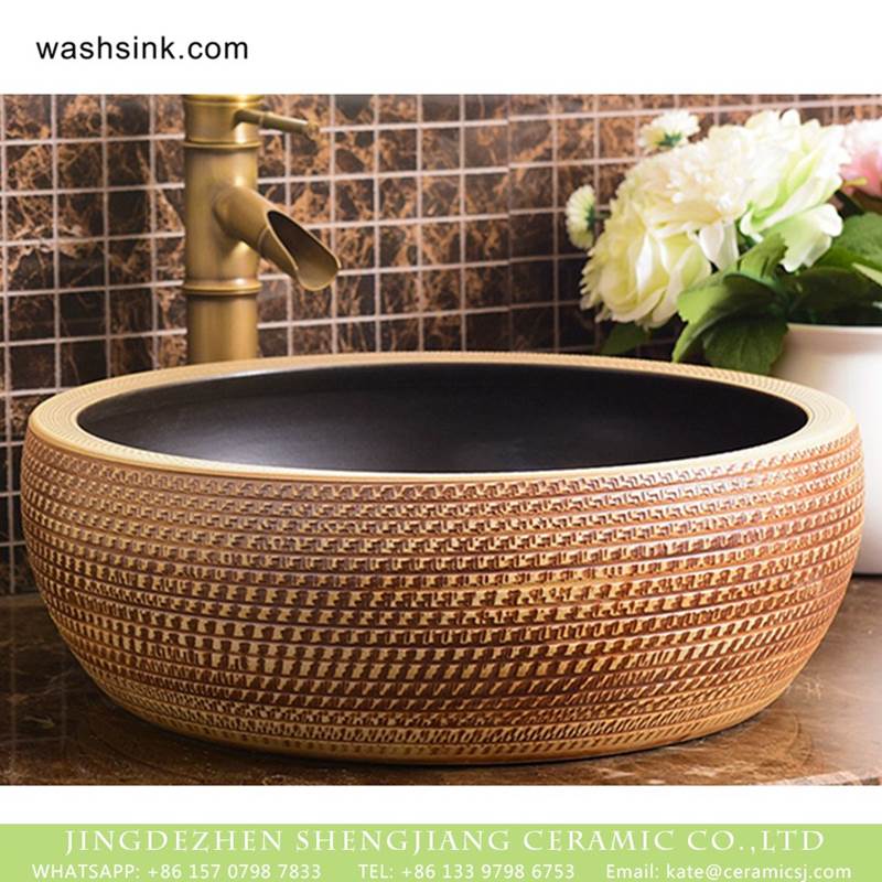 Jingdezhen factory direct square fashional retro ceramic brown stripes art wash hand basin  