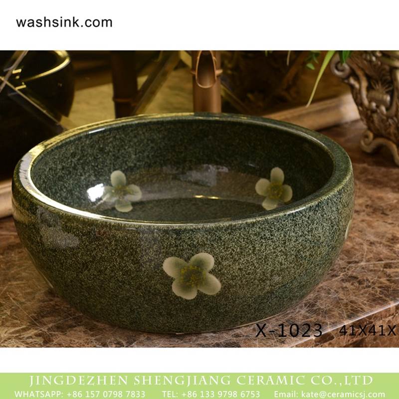 Jingdezhen Shengjiang ceramic factory high gloss antique round flowers pattern ceramic wash basin
