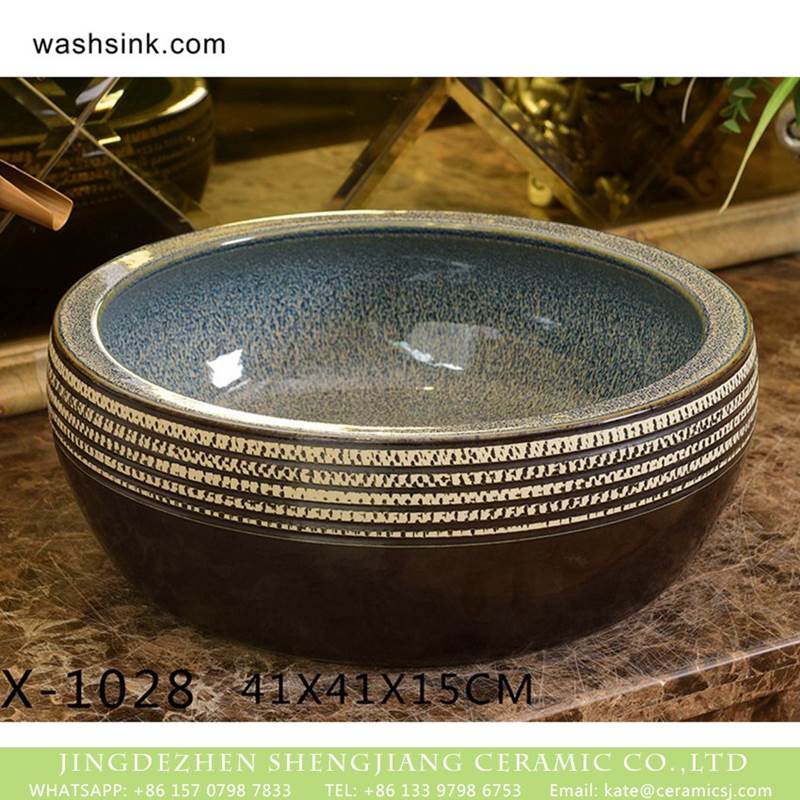 Jingdezhen factory direct wholesale high gloss art ceramic and white stripes wash basin