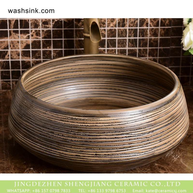 China traditional high quality bathroom ceramic brown stripes wash basin