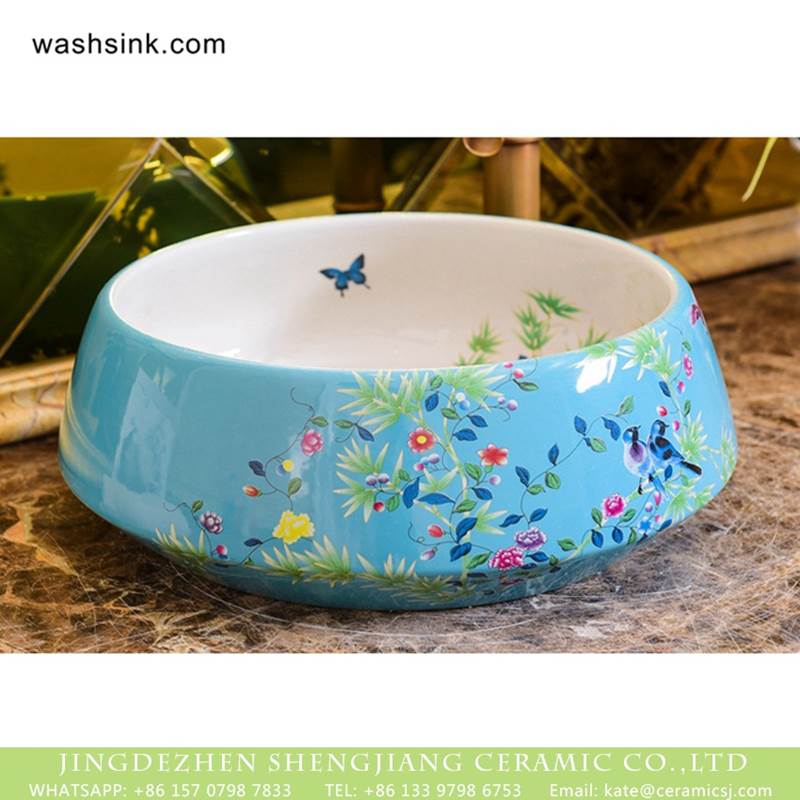 Hot Sales special design light blue with beautiful flowers sanitary ware