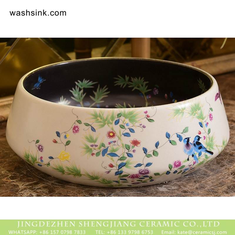 Chinese factory direct black and white art ceramic with beautiful printing sink bowl