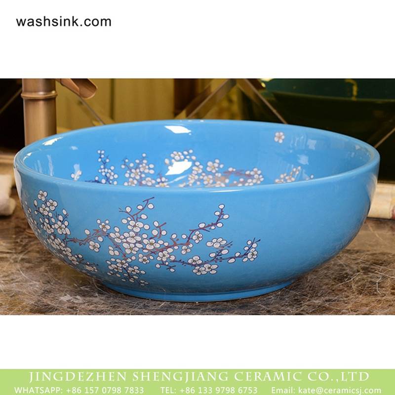 China traditional high quality ceramic azure color with the plum blossom lavabo