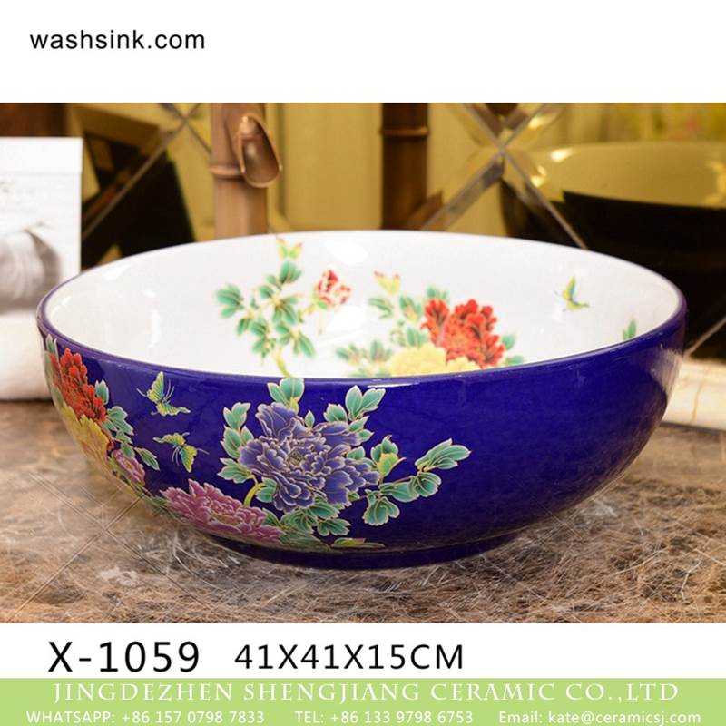 Factory wholesale price the design table top art ceramic blue and white color sanitary ware