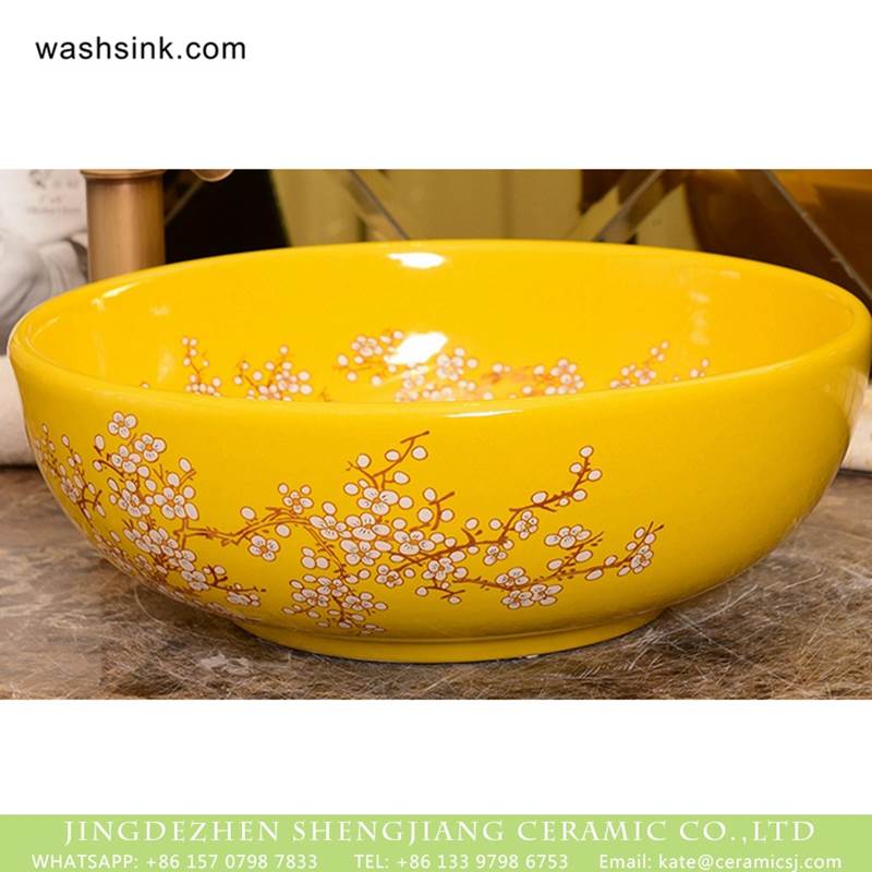 Chinese art countertop beautiful yellow color with wintersweet graphic pattern sink