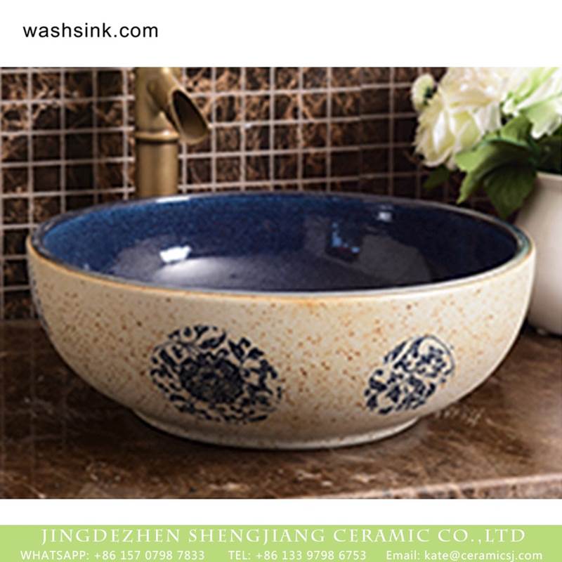 Jingdezhen factory wholesale price deep blue wall smooth ceramic retro surface lavabo