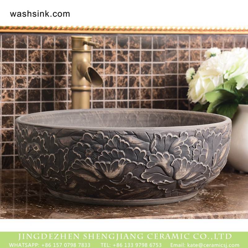Shengjiang factory hot sales special design protect deep gray hand carved wash hand basin