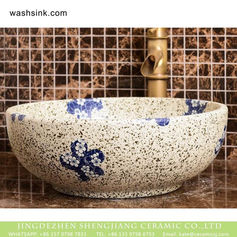 Chinese art countertop  white color with black spots and wintersweet pattern sink bowl 