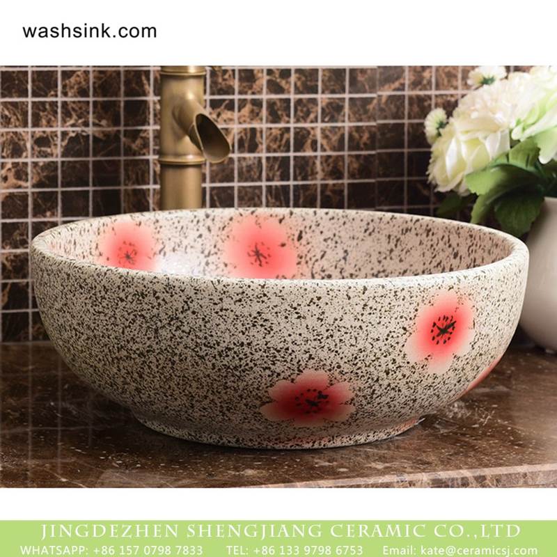 Wholesale artistic color glazed typical floral pattern bathroom ceramic wash basin