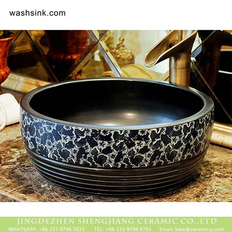 Made in Jingdezhen black color ceramic with bonny device and caved striation sanitary ware