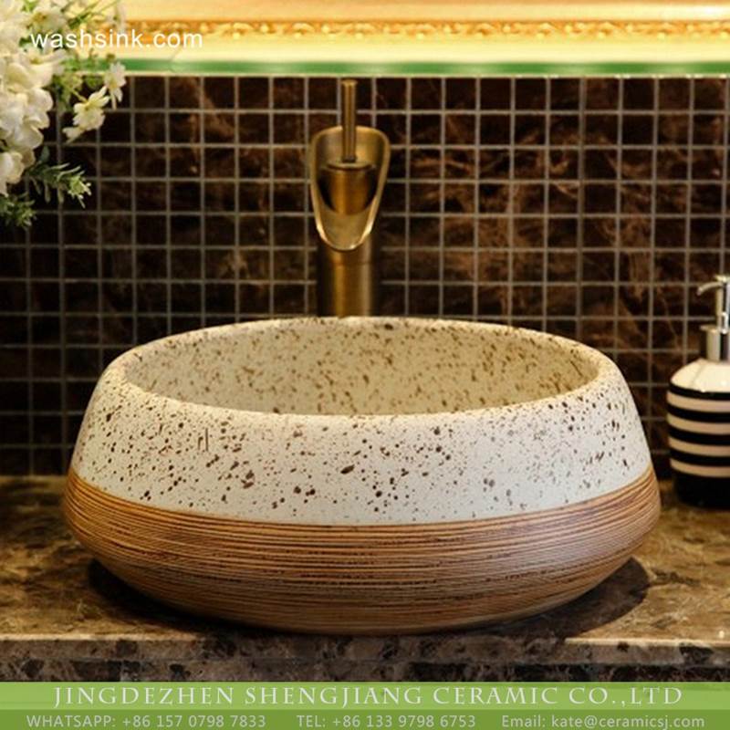Ceramic capital hot sell white with black spots and brown with lines surface wash hand basin