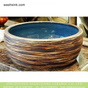 XHTC-X-2078-1 Jingdezhen factory production dark blue slippy wall and irregular carved striation vanity basin