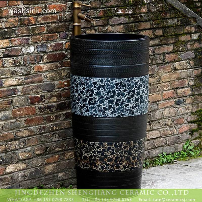 Chinese art countertop long lasting black ceramic with beautiful pattern pedestal bathroom sink