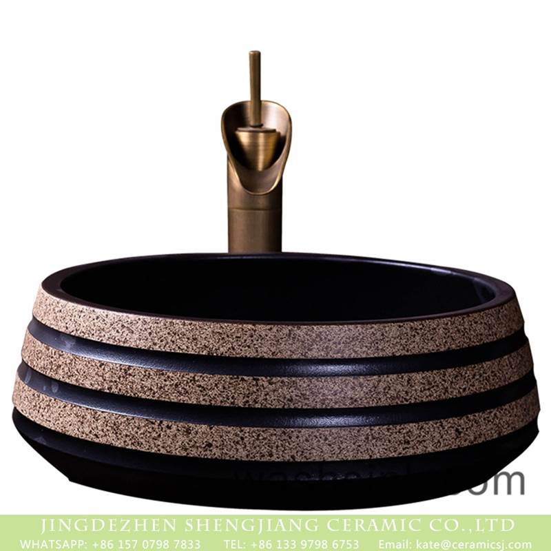 Jingdezhen wholesale antique round the industrial pedestal modern sink art black with spots ceramic sink bowl