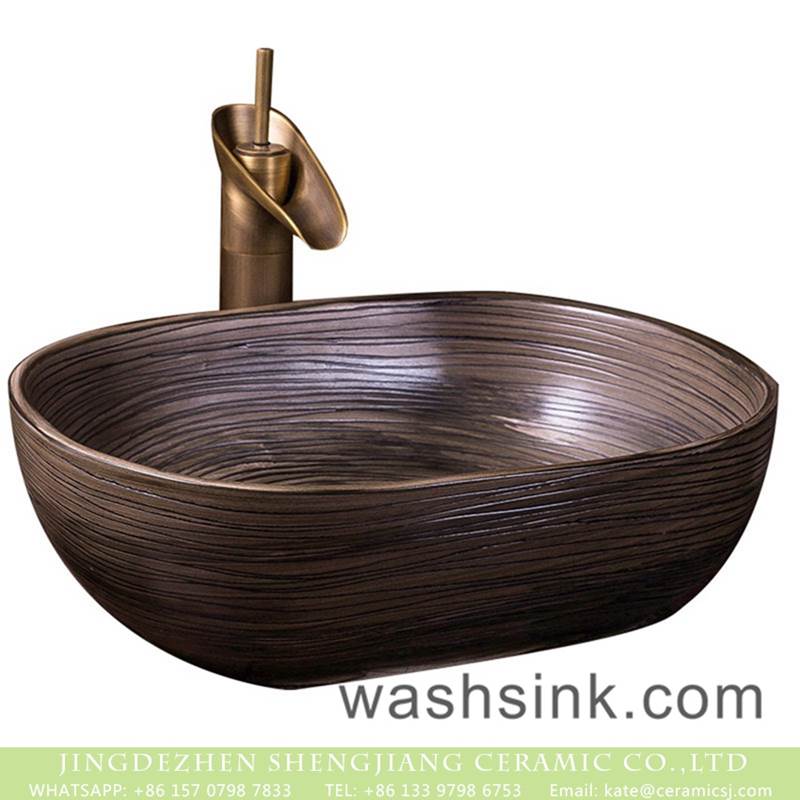 China traditional high quality bathroom ceramic brown color with black lines sanitary ware