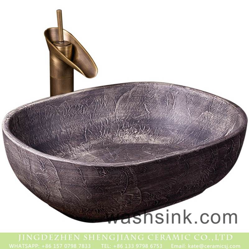 Shengjiang factory retro ceramic deep gray with special graphic sink basin