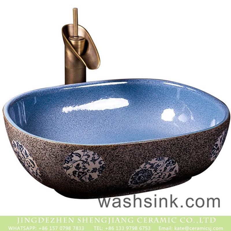 Chinese morden new style light bule wall dark surface with spots and circular patterns surface lavabo
