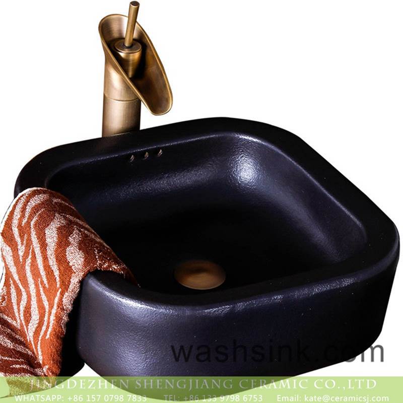 Jingdezhen modern vanity art black color foursquare elegant single hole ceramic sink bowl