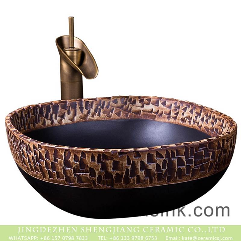  Shengjiang factory fancy ceramic product black and brown irregular pattern toilet basin