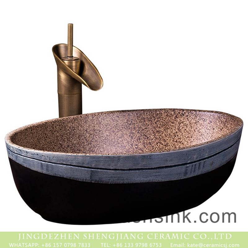 Hot sales special design brown color with spots wall and black with white edge wash hand basin