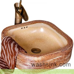 XXDD-26-4 China traditional high quality bathroom ceramic of the wood color thick foursquare lavabo