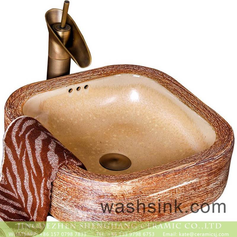 China traditional high quality bathroom ceramic of the wood color thick foursquare lavabo