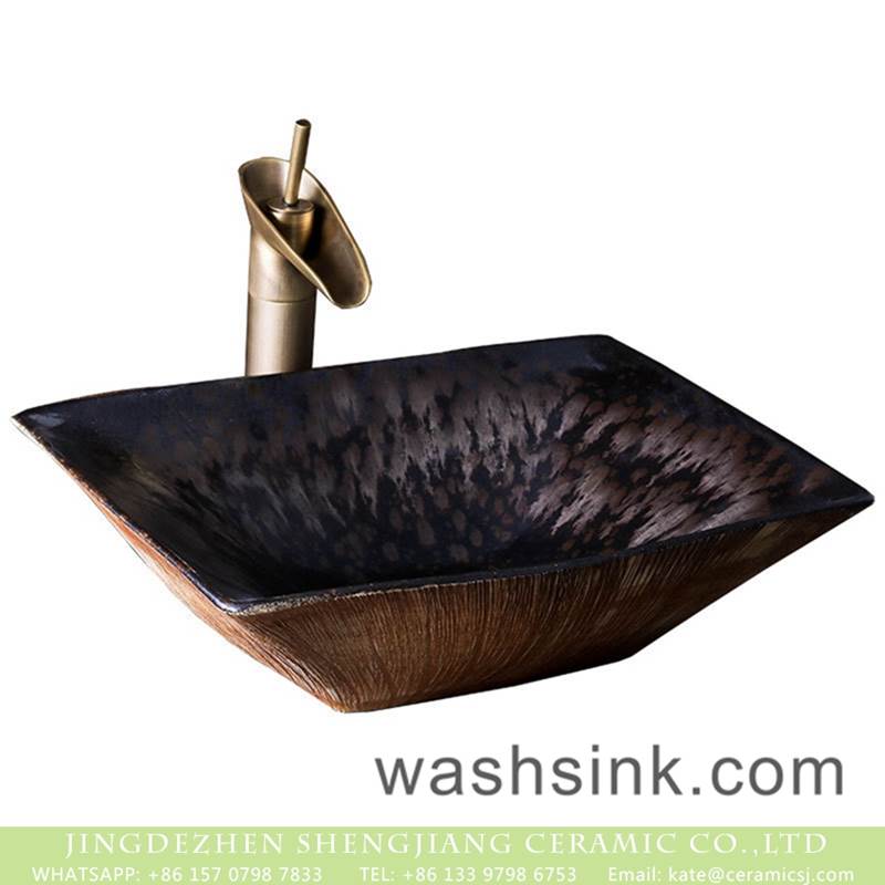 New Style Rectangle Ceramic Bathroom brown and black color wash hand basin
