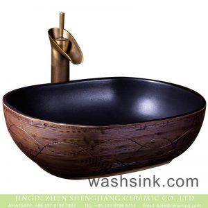 XXDD-32-5 Factory wholesale price high gloss black wall and hand carved lines quadrate ceramic wash sink basin