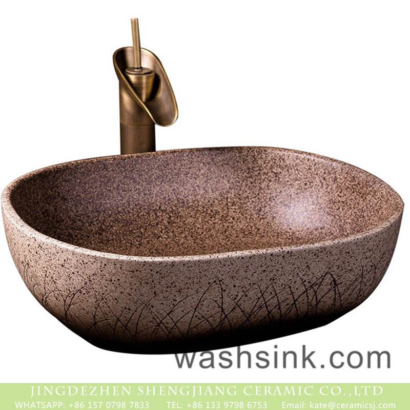 Shengjiang factory direct hand carved brown and white color with black spots square ceramic lavabo