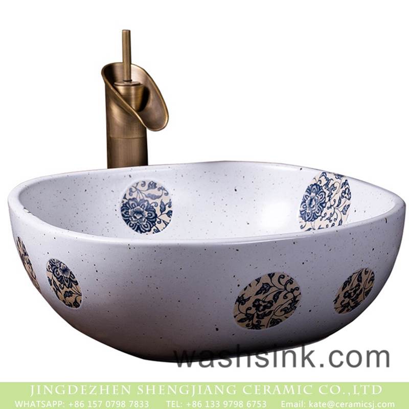 Chinese art countertop white color with round device and spots dimetric vanity basin